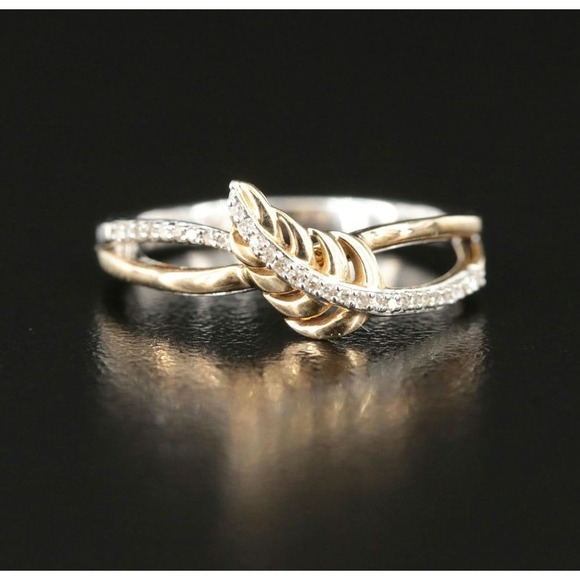 10k and sterling silver diamond feather ring